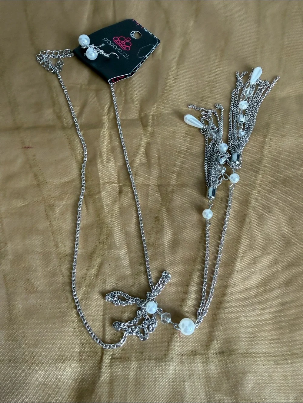 paparazzi Silver Pearl Tassel Multi-Chain Necklace